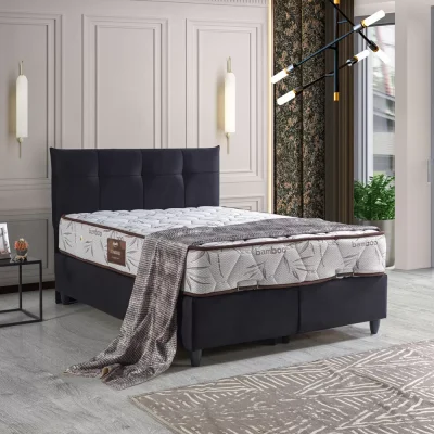 מיטה זוגית מרופדת בד קטיפתי עם ארגז מצעים משולב מתכת דגם רונית