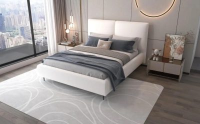 מיטה זוגית מעוצבת בריפוד בד רחיץ עם ארגז מצעים מעץ דגם בוריקה