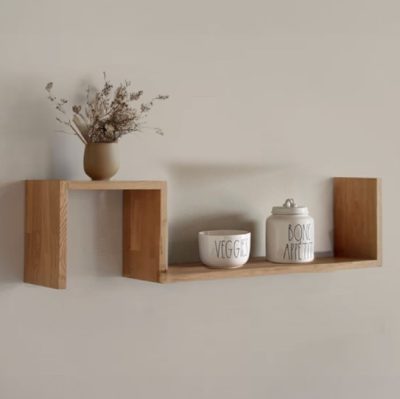 מדף עץ מלא מרחף כפול