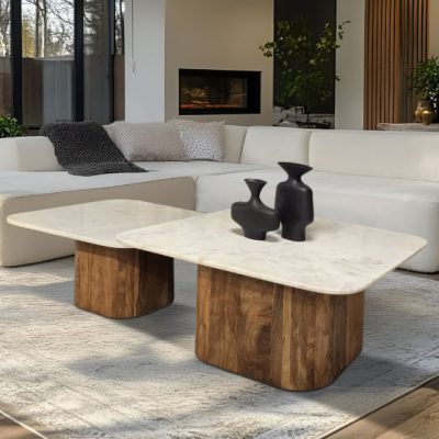 סידני – סט 2 שולחנות שיש עם בסיס מרובע